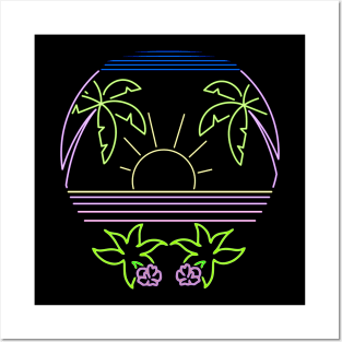 Retro Palm Tree Vintage Neon Surf Tropical Design Posters and Art